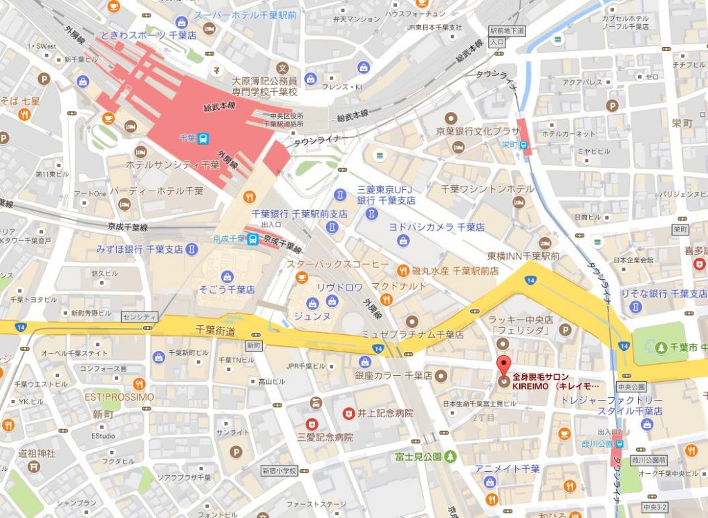 千葉県の脱毛サロンキレイモ　千葉店の地図を公開