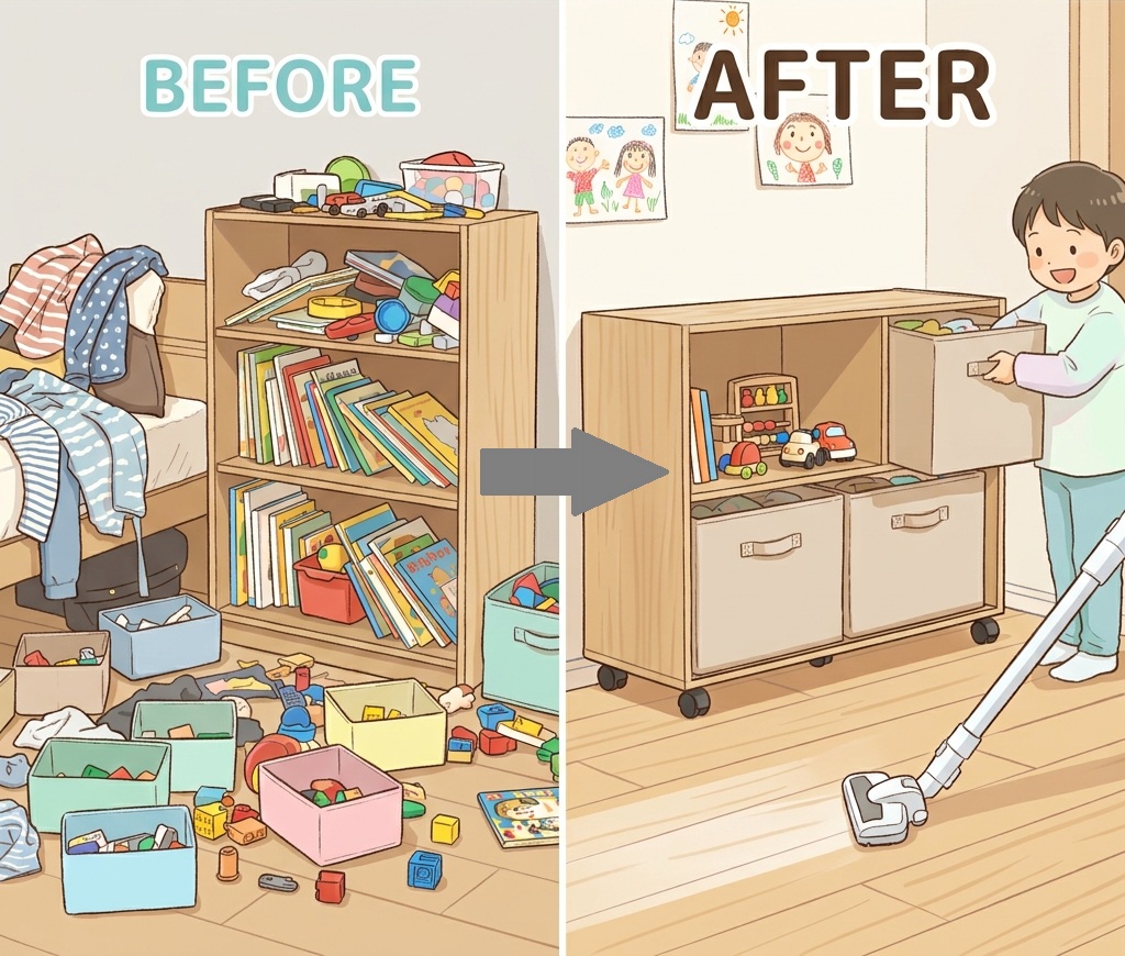 【ビフォーアフター】子供が自分で片付ける!実際のレイアウト例