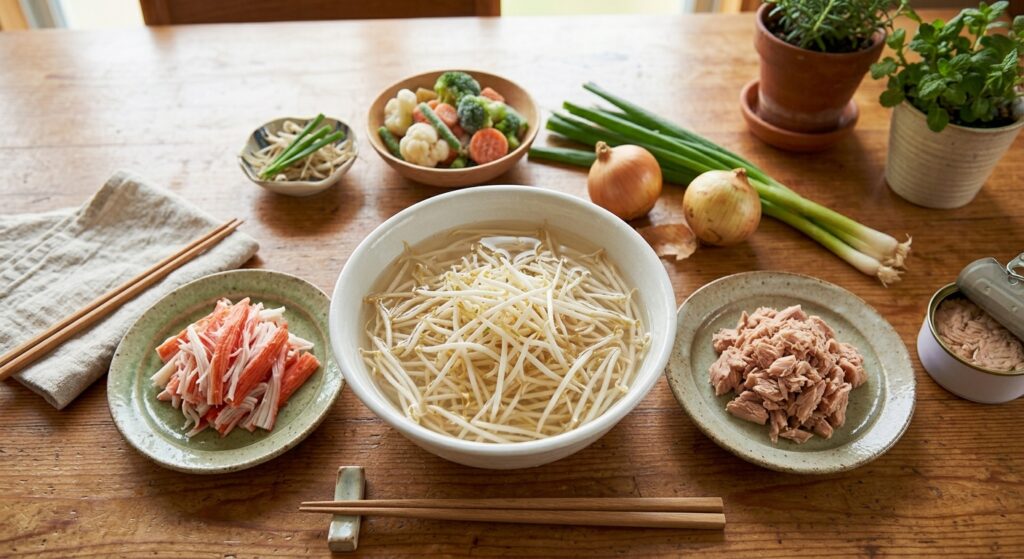もやし×「カニカマ・ツナ缶」