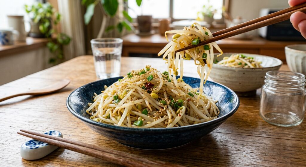 袋のままレンチン！一瞬で完成する「無限もやしナムル」