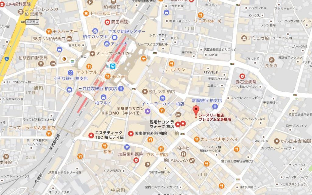 千葉県でおすすめのシースリー　口コミ・評判は？働くママ兼業主婦におすすめの脱毛サロン　柏店の地図