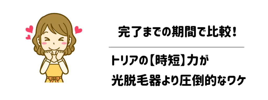 完了までの期間で比較!トリアの【時短】力が光脱毛器(IPL)より圧倒的なワケ