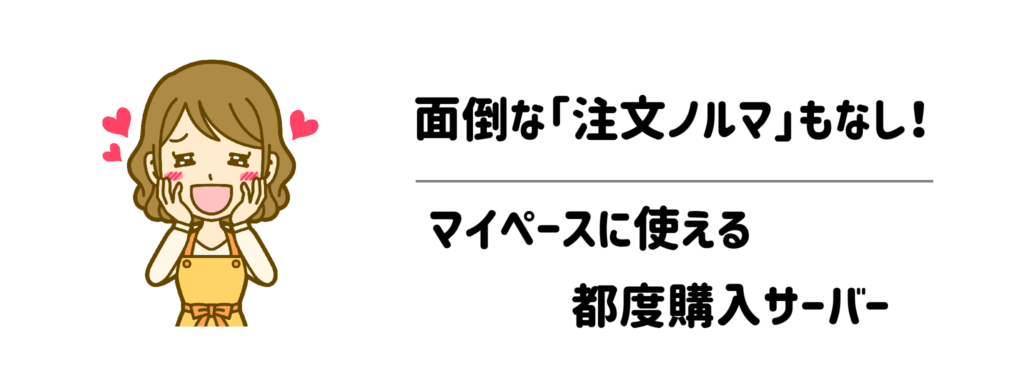 面倒な「注文ノルマ」もなし！マイペースに使える都度購入サーバー